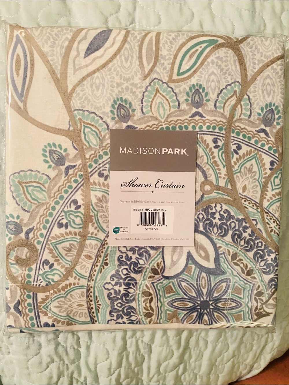 Madison Park Blue Teal Gray Paisley Shower Curtain